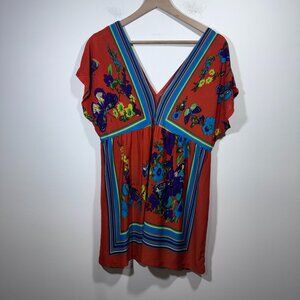 Vixen Y2K  Womens Butterfly Deep V Tunic Blouse Top sz XL Kimono Art-To-Wear